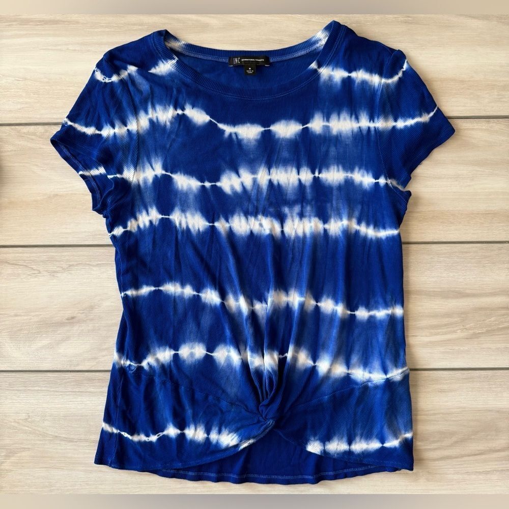 INC Tie-Dye Short Sleeve Top Blue Medium EUC